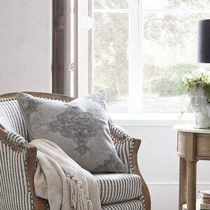 New Pottery Barn Maddie Medallion Embroidered Pillow Cover, Gray Wash, 22” RARE